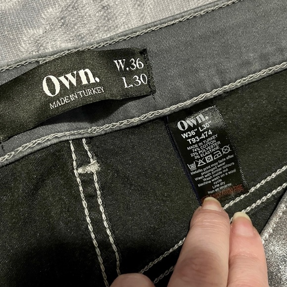 OWN. 
Mid-Rise Straight Silver Metallic-Coated Jeans 36”W 30”L (size 14) - Picture 3 of 12